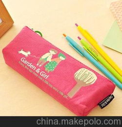 韩国文具批发 斯普维加 花园女孩三角笔袋 布艺笔袋 铅笔收纳袋